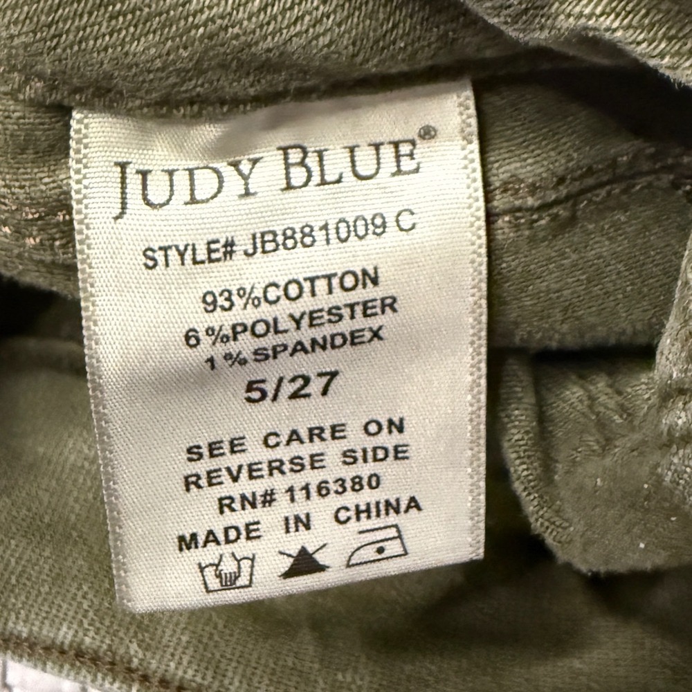 Judy Blue 5/27 Olive Green High Rise Utility Slim Cuffed Stretch Jeans Military - Picture 10 of 12